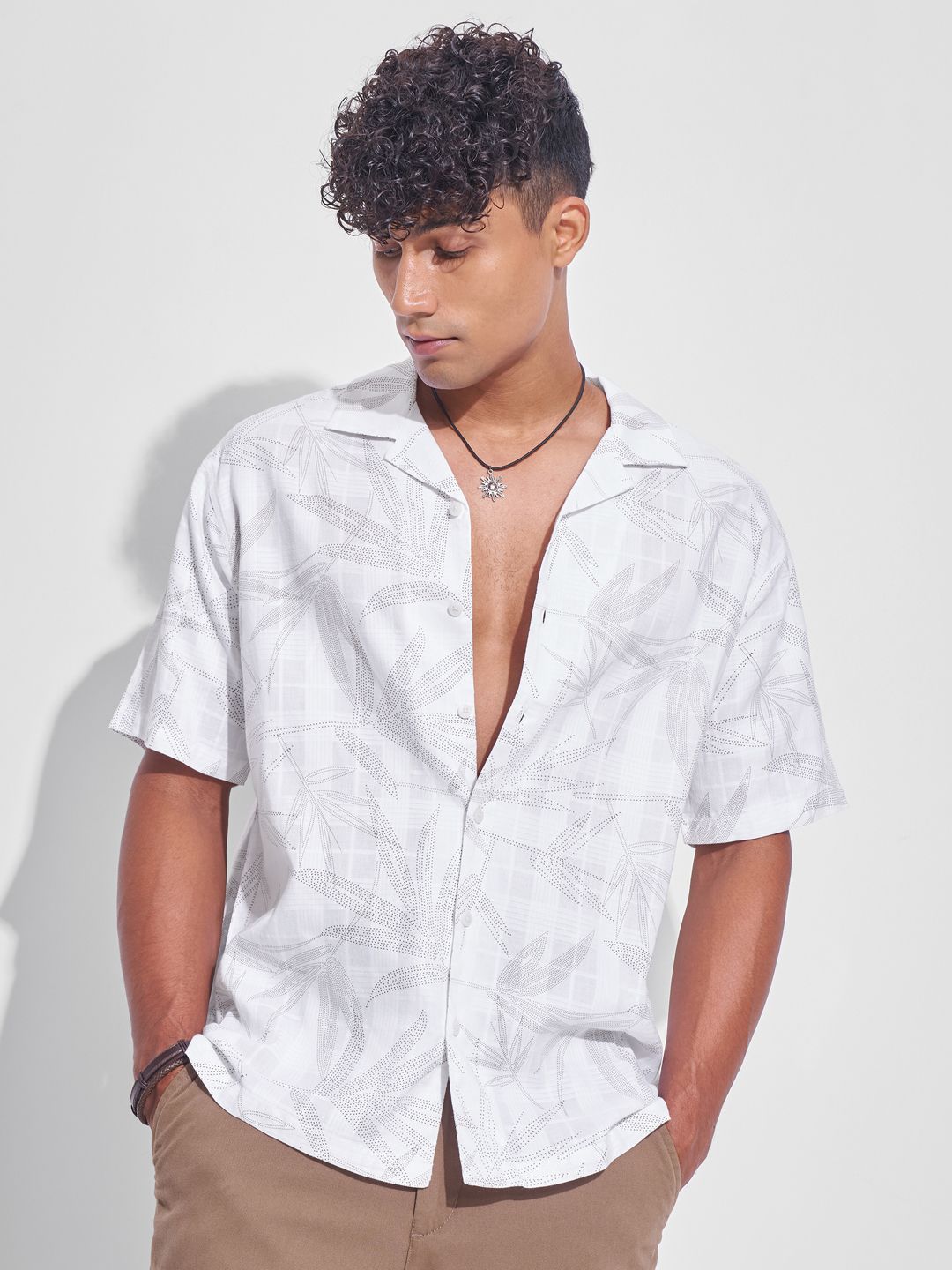 HIGHLANDER Men Relaxed Fit Floral Printed Cuban Collar Cotton Casual Shirt