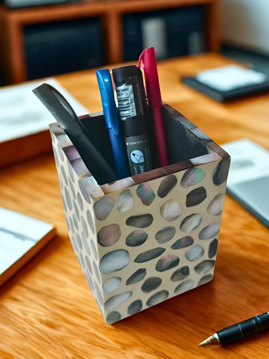 THE HOME CO. White & Black Printed Wooden Multi-Utility Organizer