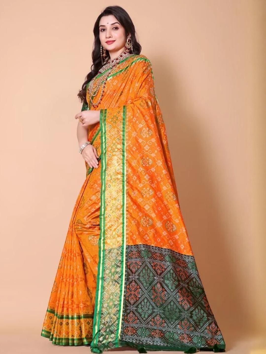 AKSH FASHION Yellow Silk Blend  Sarees