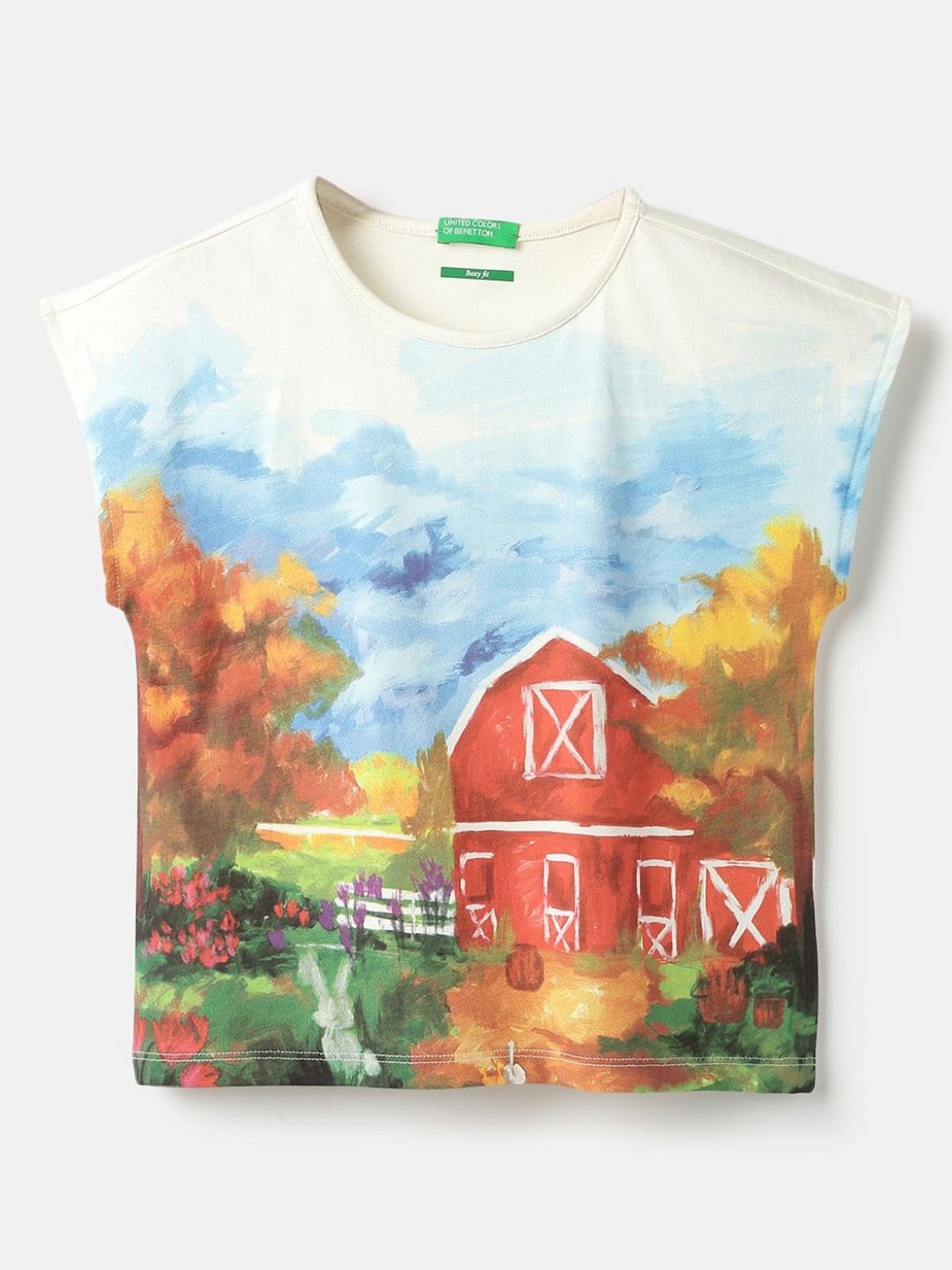 United Colors of Benetton Girls Graphic Printed Round Neck Pure Cotton T-shirt