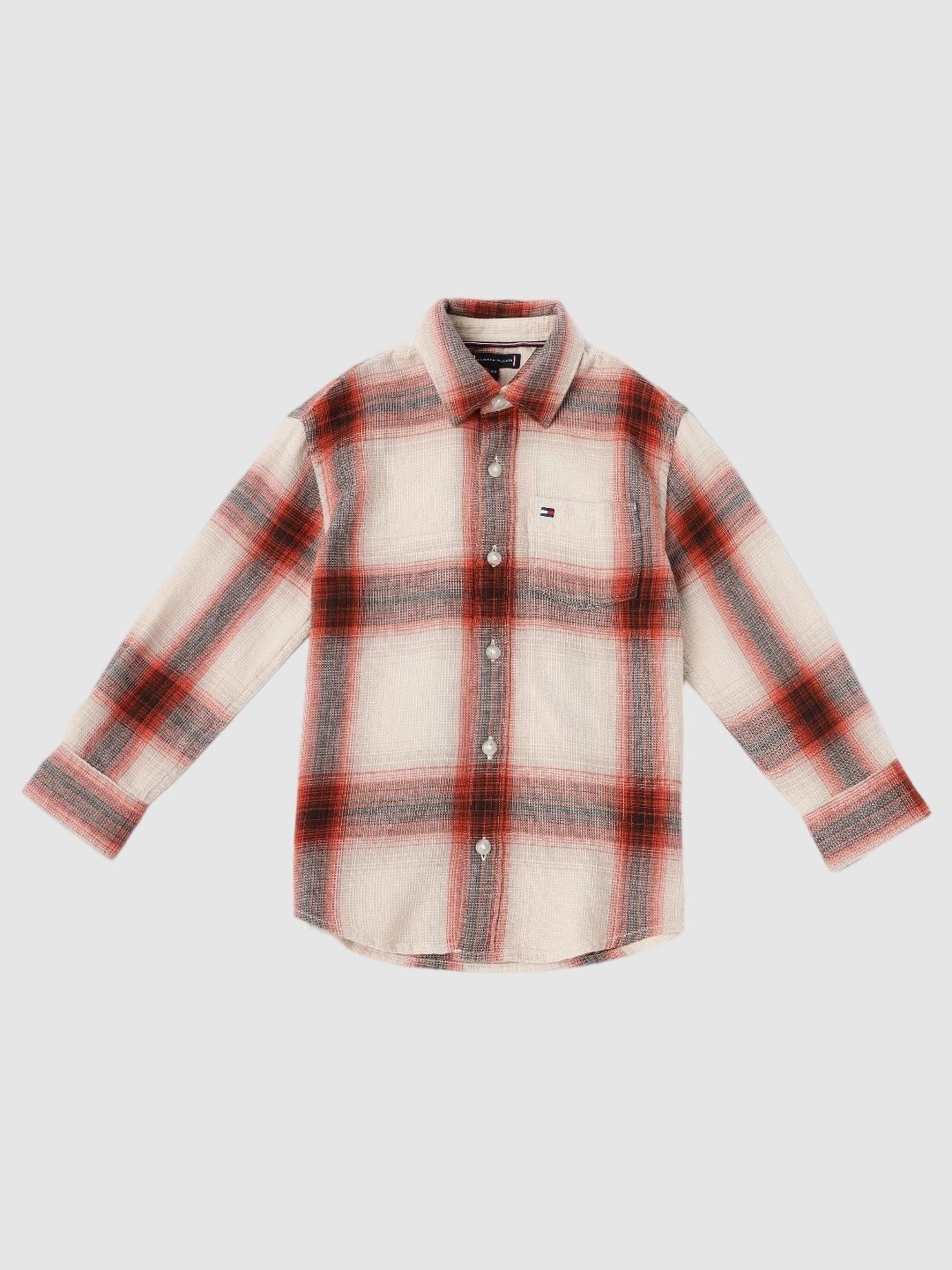 Tommy Hilfiger Tommy Hilfiger Boys Relaxed Fit Buffalo Checked Spread Collar Pure Cotton Casual Shirt
