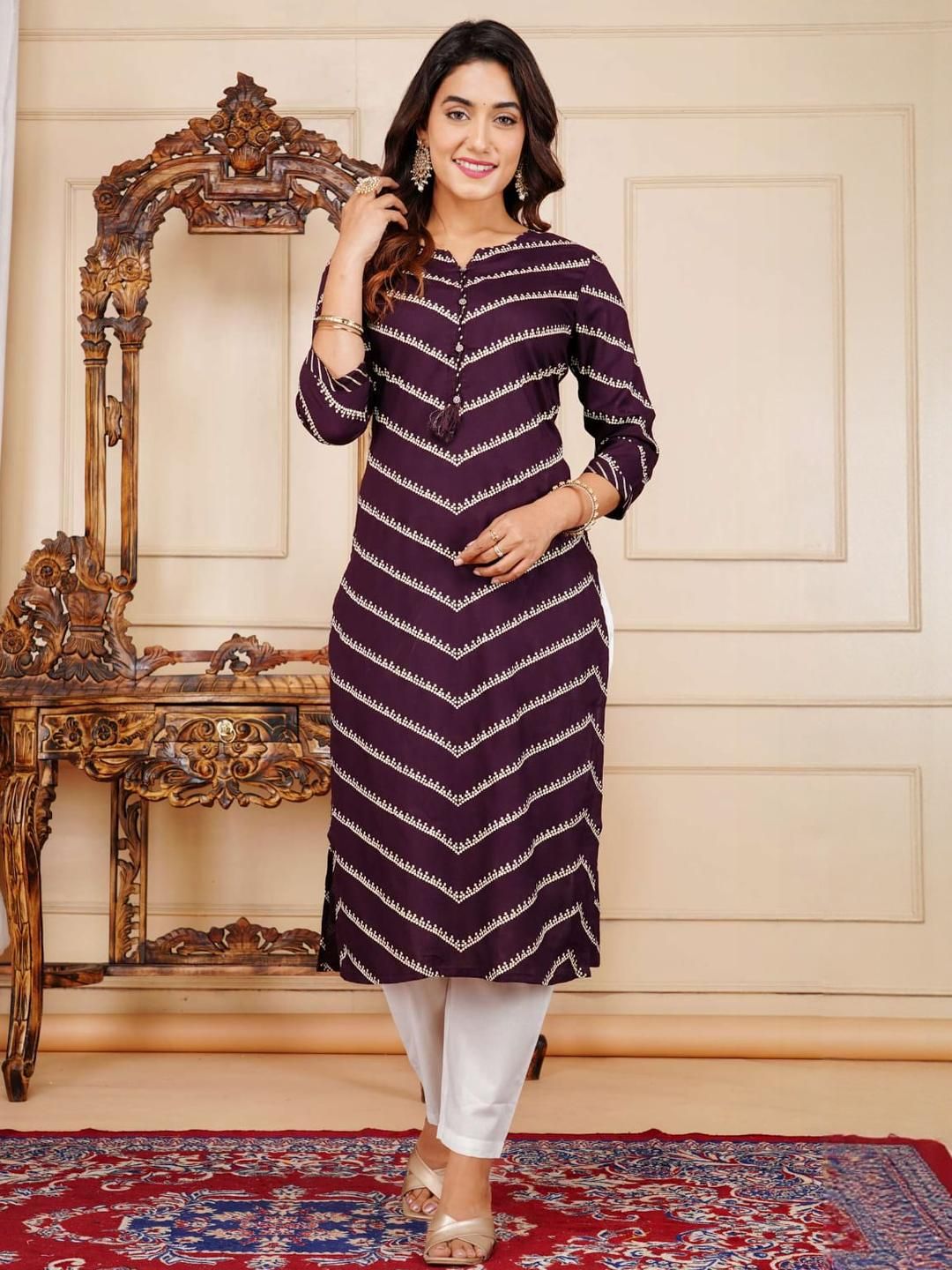 AREEH Women Purple Viscose Rayon Kurtas