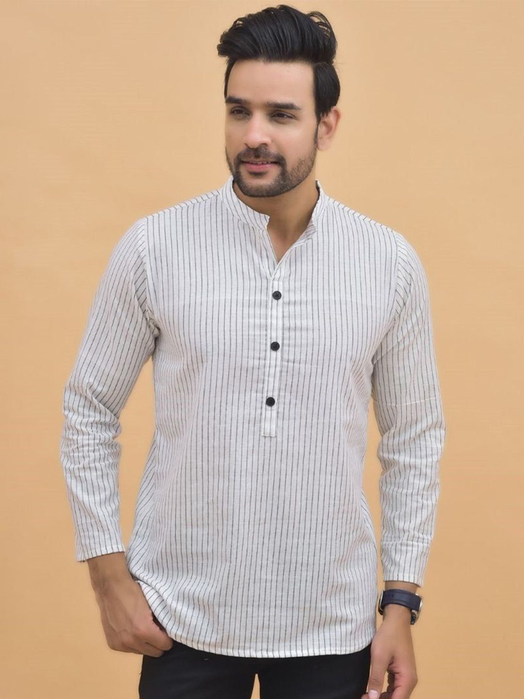 Anouk Rustic Men Striped Daily Cotton Straight Kurta