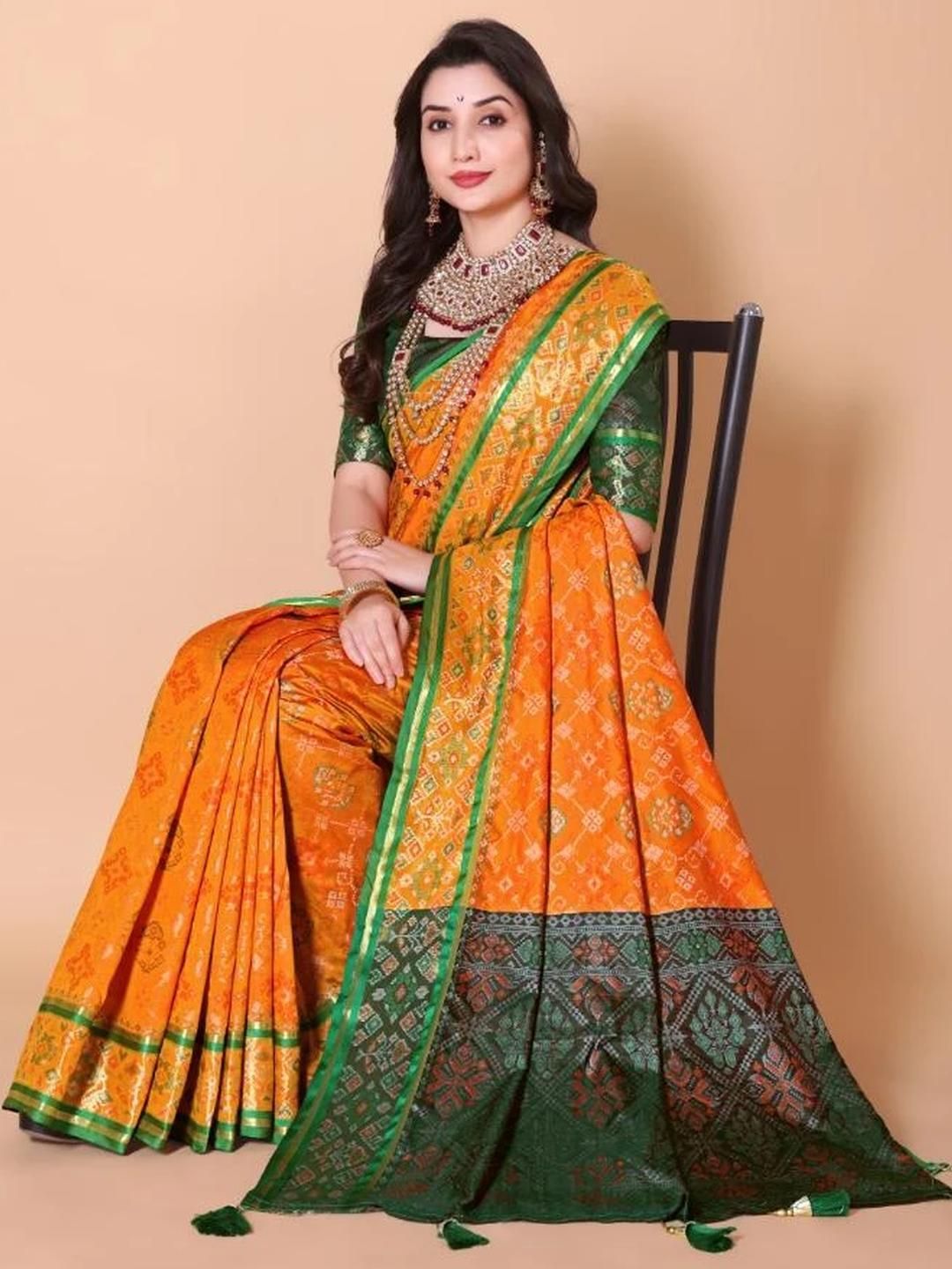 AKSH FASHION Yellow Silk Blend  Sarees