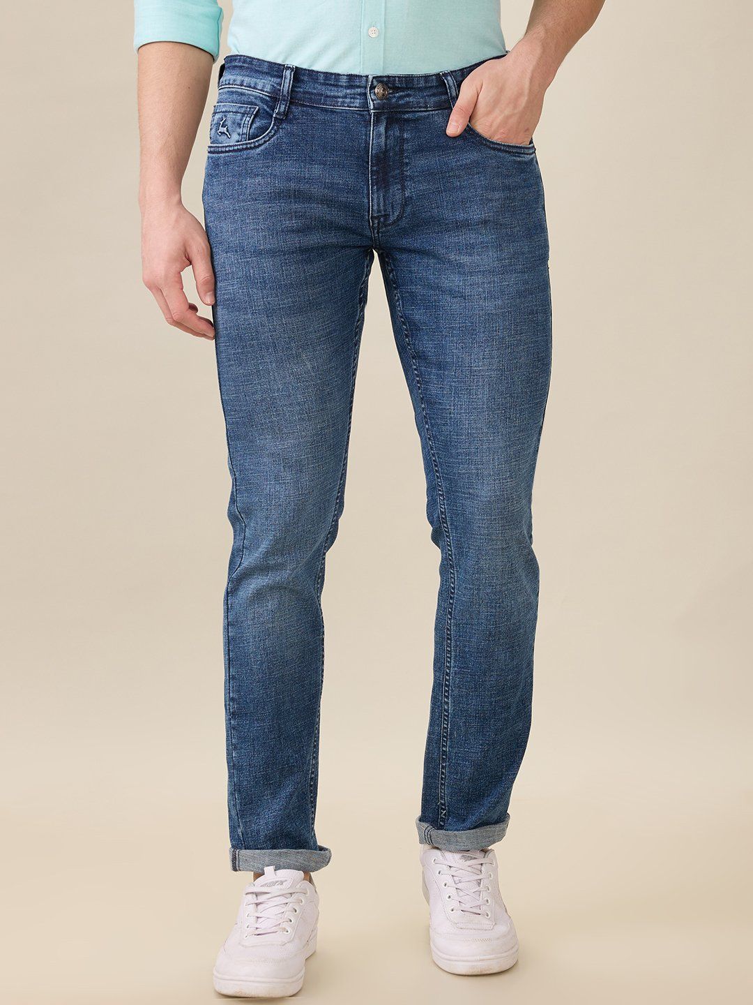 Parx Men Cotton Tapered Fit Low-Rise Heavy Fade Jeans