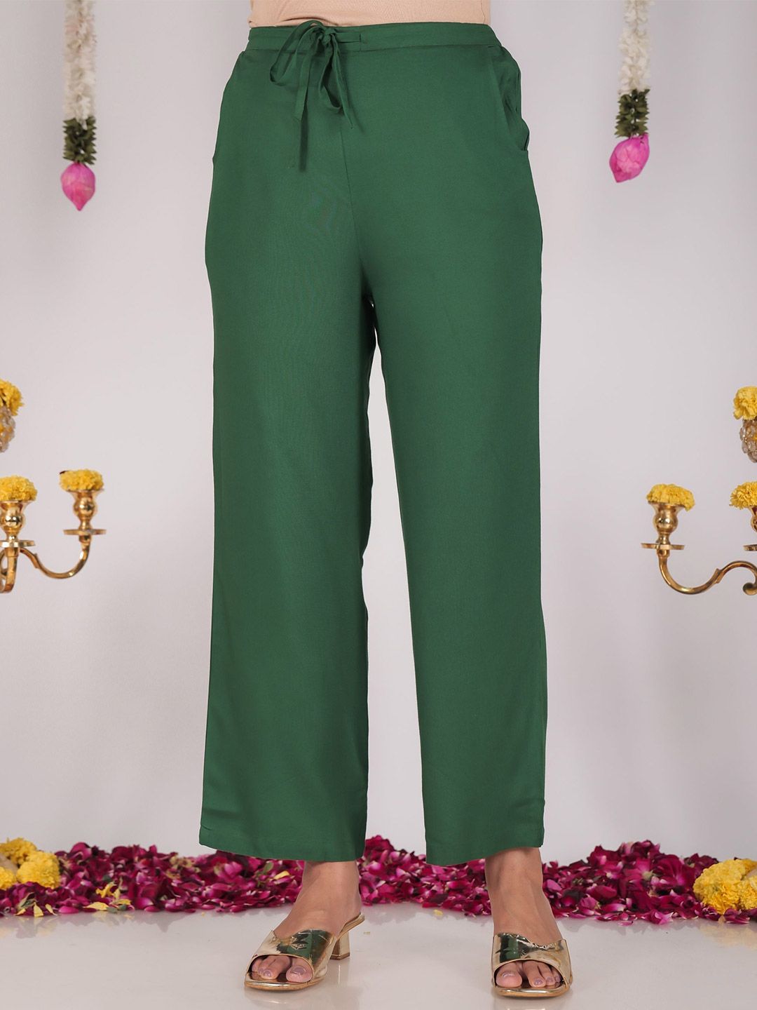 Aramya Women Cotton High Rise Regular Fit Trousers