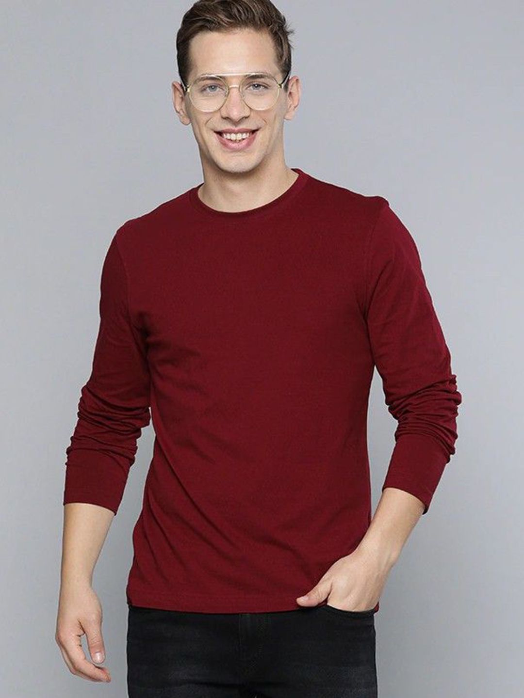 Organic Chics Men Solid Round Neck Cotton Regular Fit T-shirt