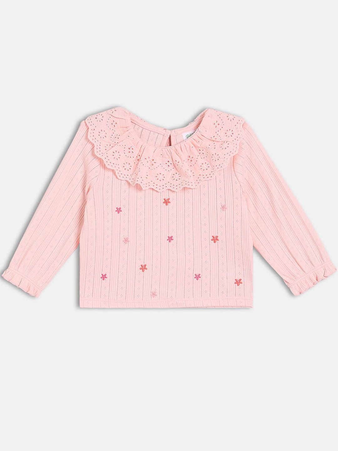 MINI KLUB Girls Floral Embroidered Cotton Top