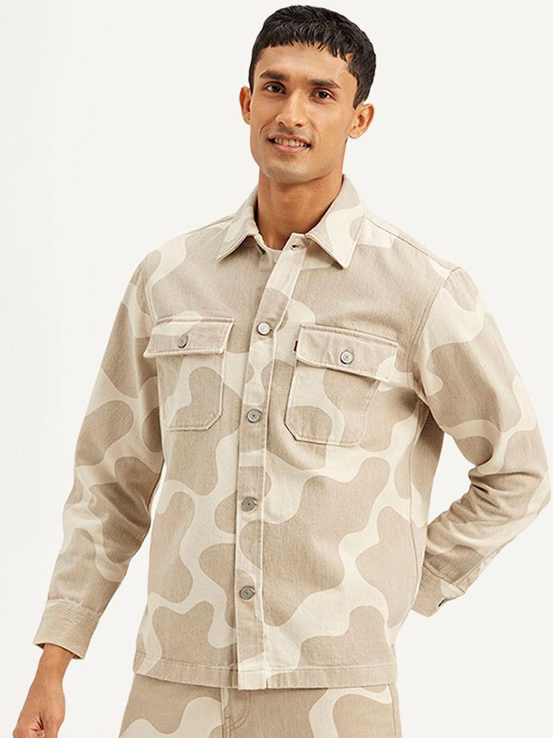 Levis Abstract Printed Spread Collar Cotton Denim Jacket