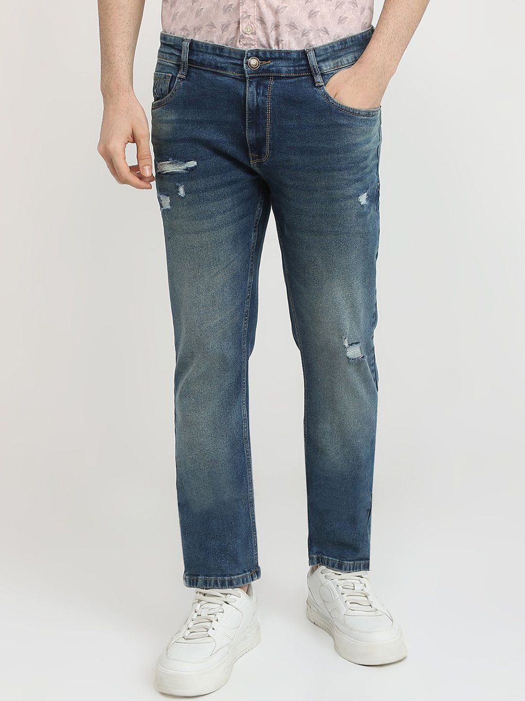 Parx Men Tapered Fit Low-Rise Low Distress Heavy Fade Jeans