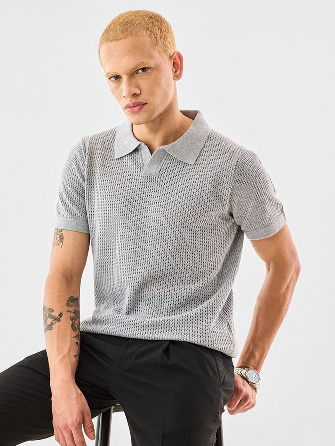 Men Self Design Polo Collar Cotton T-shirt Offers & Cashback