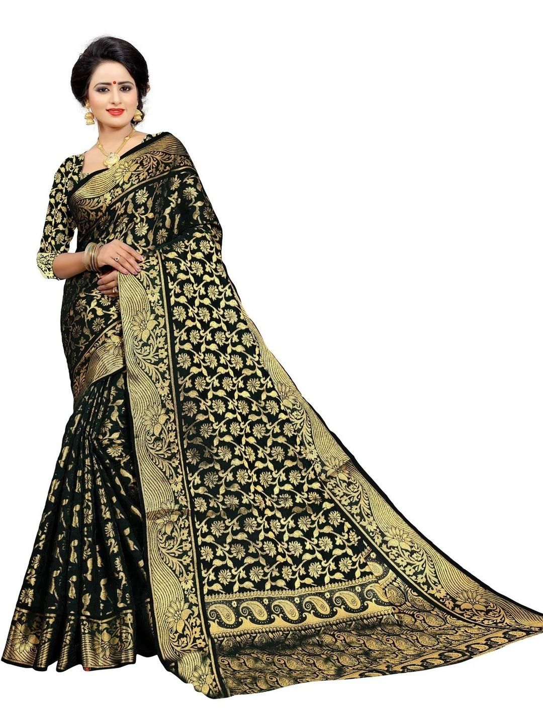AKSH FASHION Black Silk Blend  Sarees