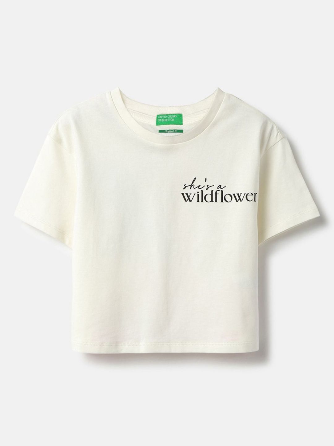 United Colors of Benetton Girls Typography Printed Round Neck Pure Cotton T-shirt