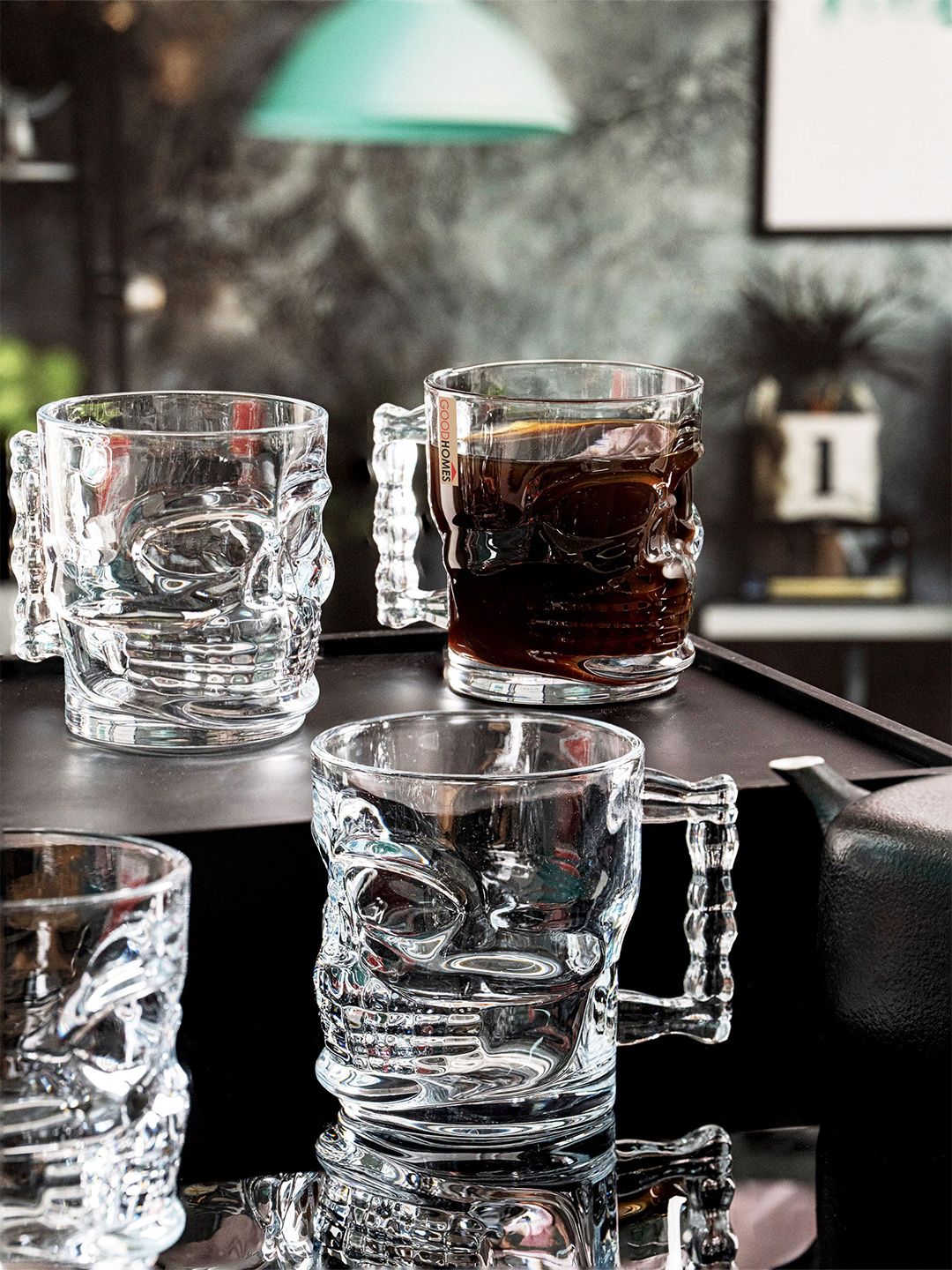 GOODHOMES Transparent 4 Pieces Textured Glass Glossy Mugs 245ml