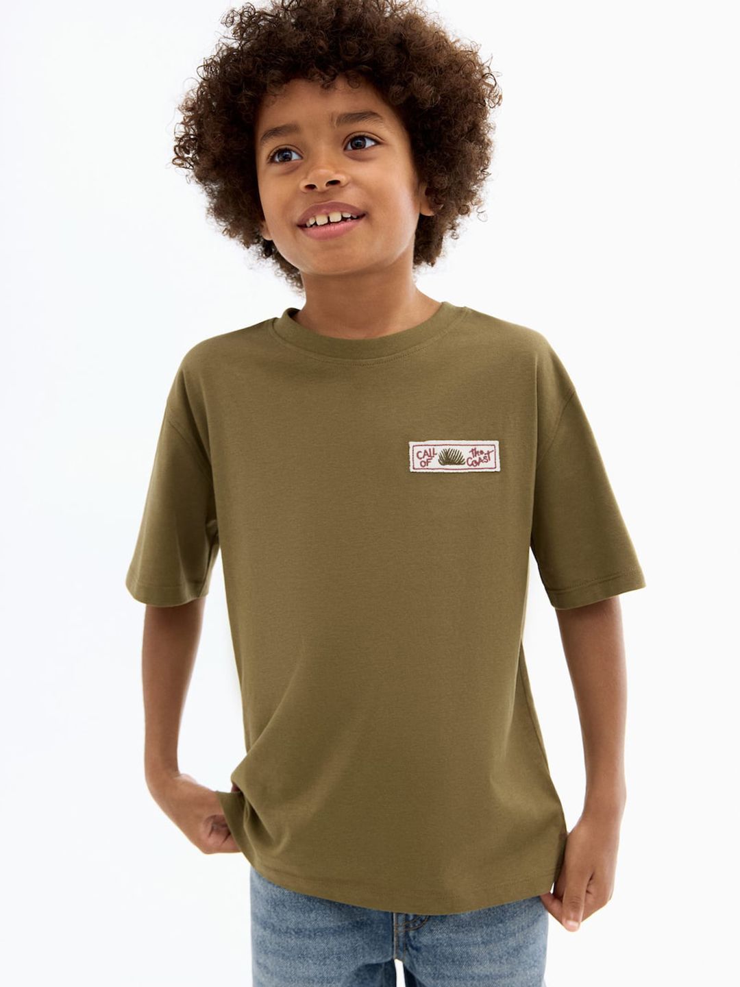Mango Kids Boys Printed Drop-Shoulder Sleeves Pure Cotton Applique T-Shirt