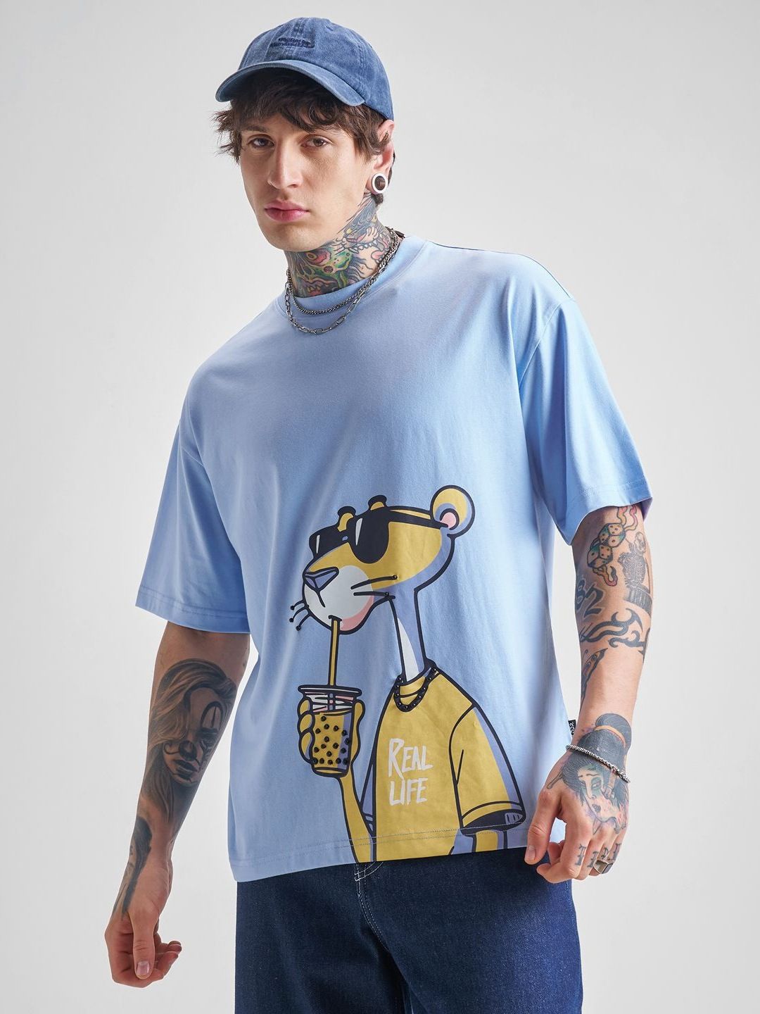 HIGHLANDER Men Graphic Printed Round Neck Oversized T-shirt