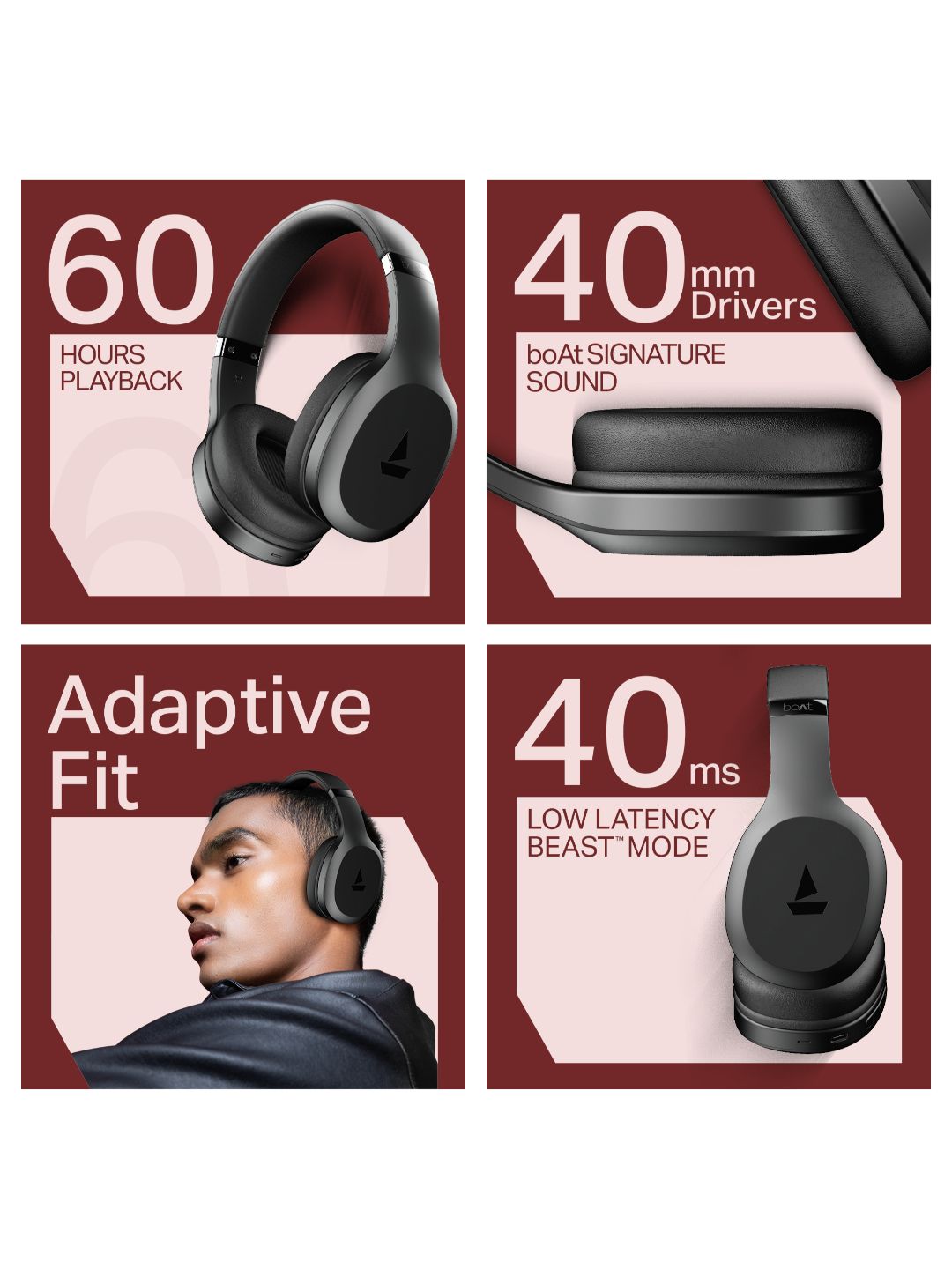 Buy boAt Rockerz 412 60H Playback Over Ear Wireless Headphones