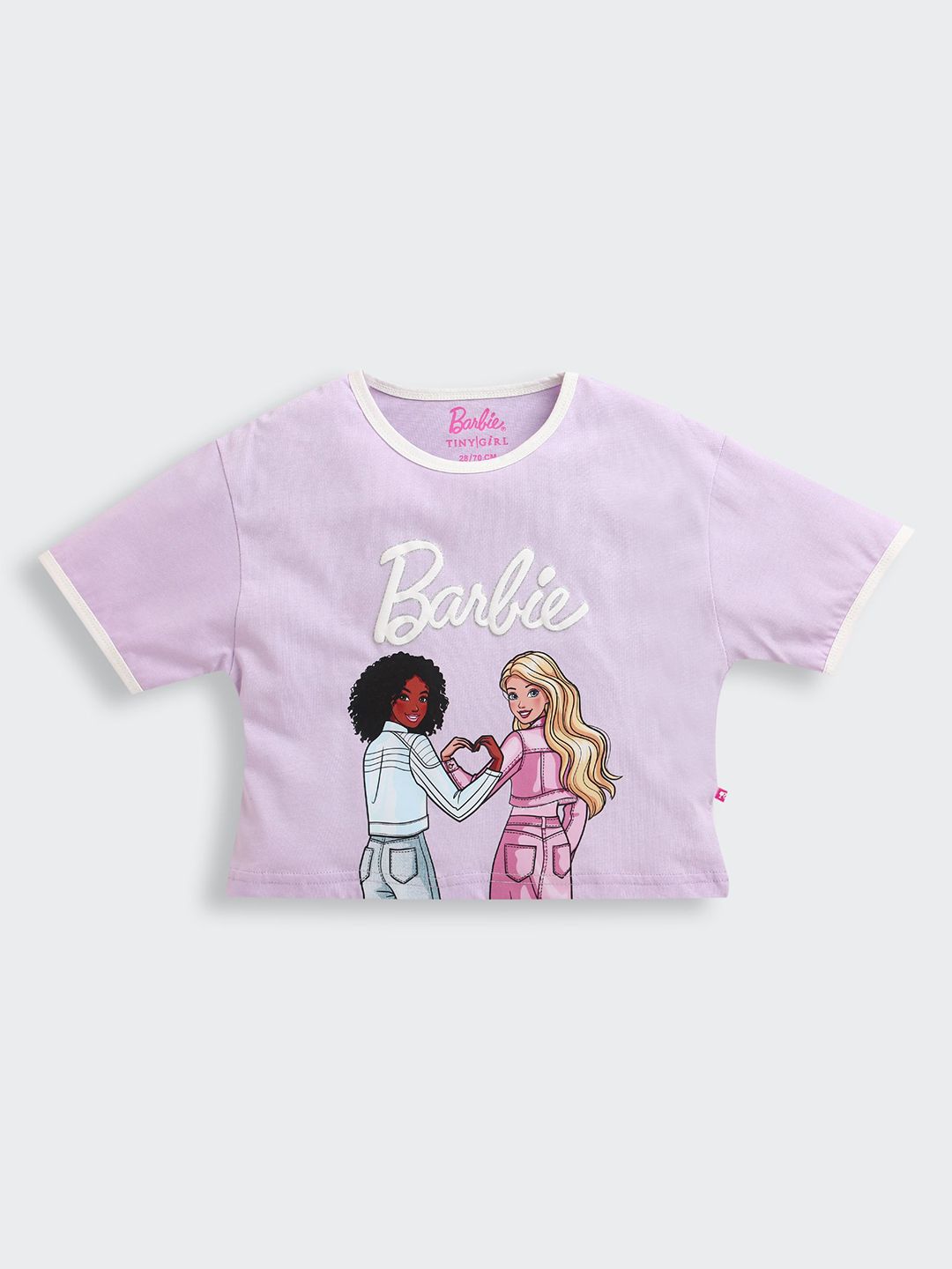 Tiny Girl Graphic Printed Round Neck Cotton Crop Top