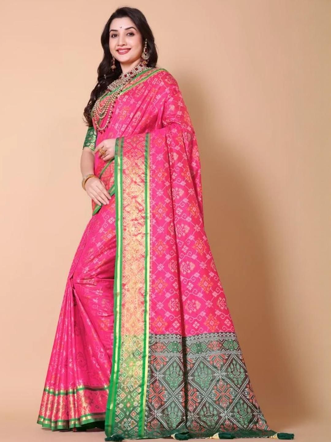 AKSH FASHION Pink Silk Blend  Sarees