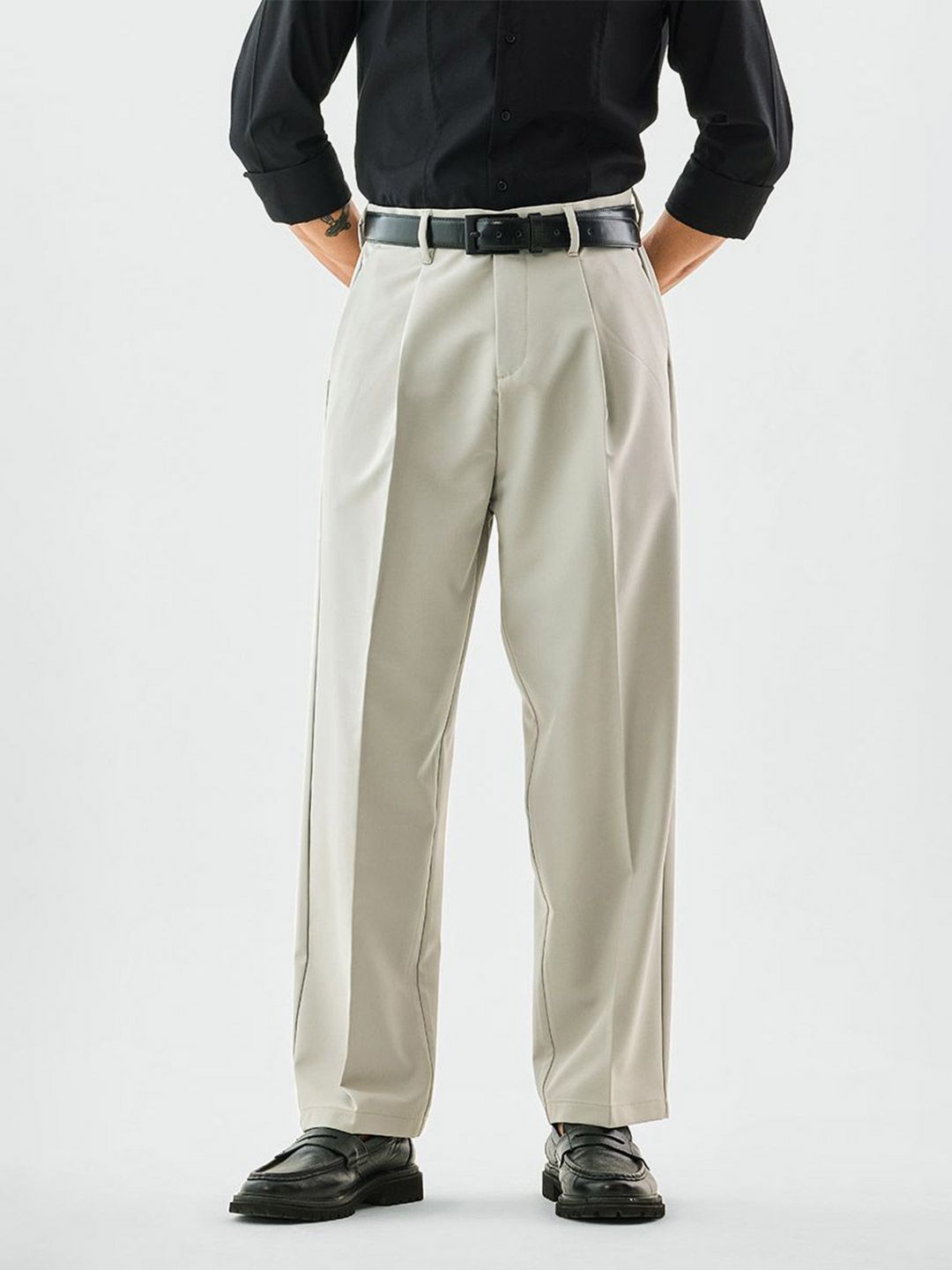 Snitch Men Green Pleated Mid-Rise Baggy Trouser
