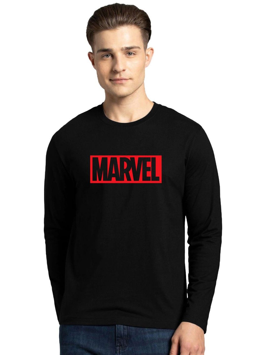 Organic Chics Men's Marvel Brand Logo Round Neck T-shirt