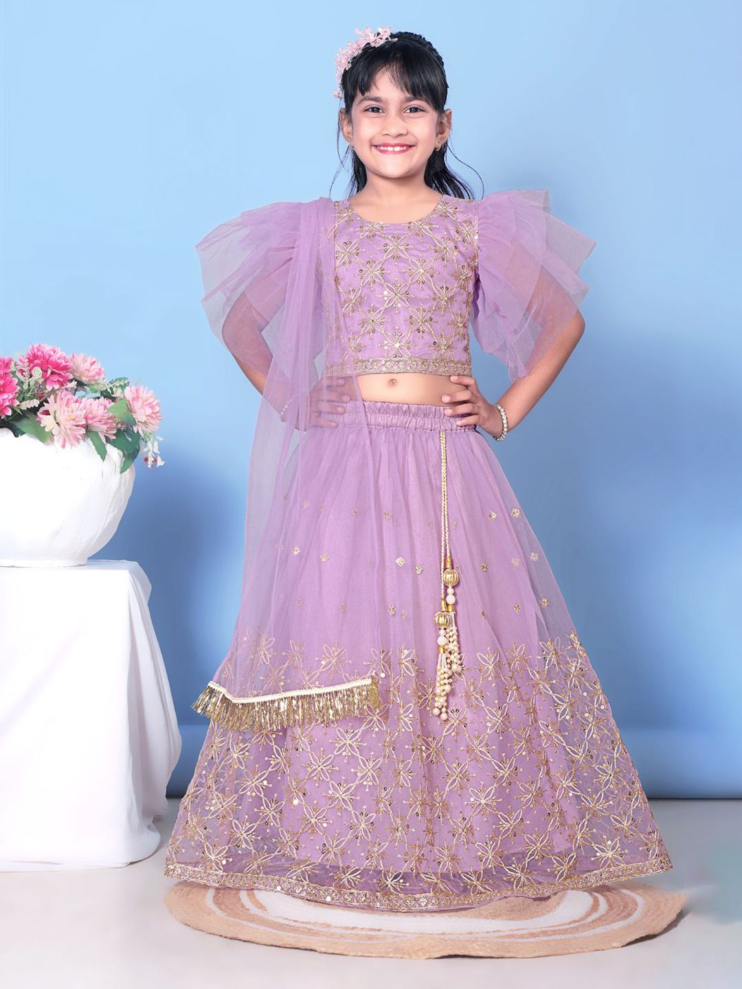 BAESD Girls Floral Embroidered Sequinned Ready to Wear Lehenga & Blouse With Dupatta