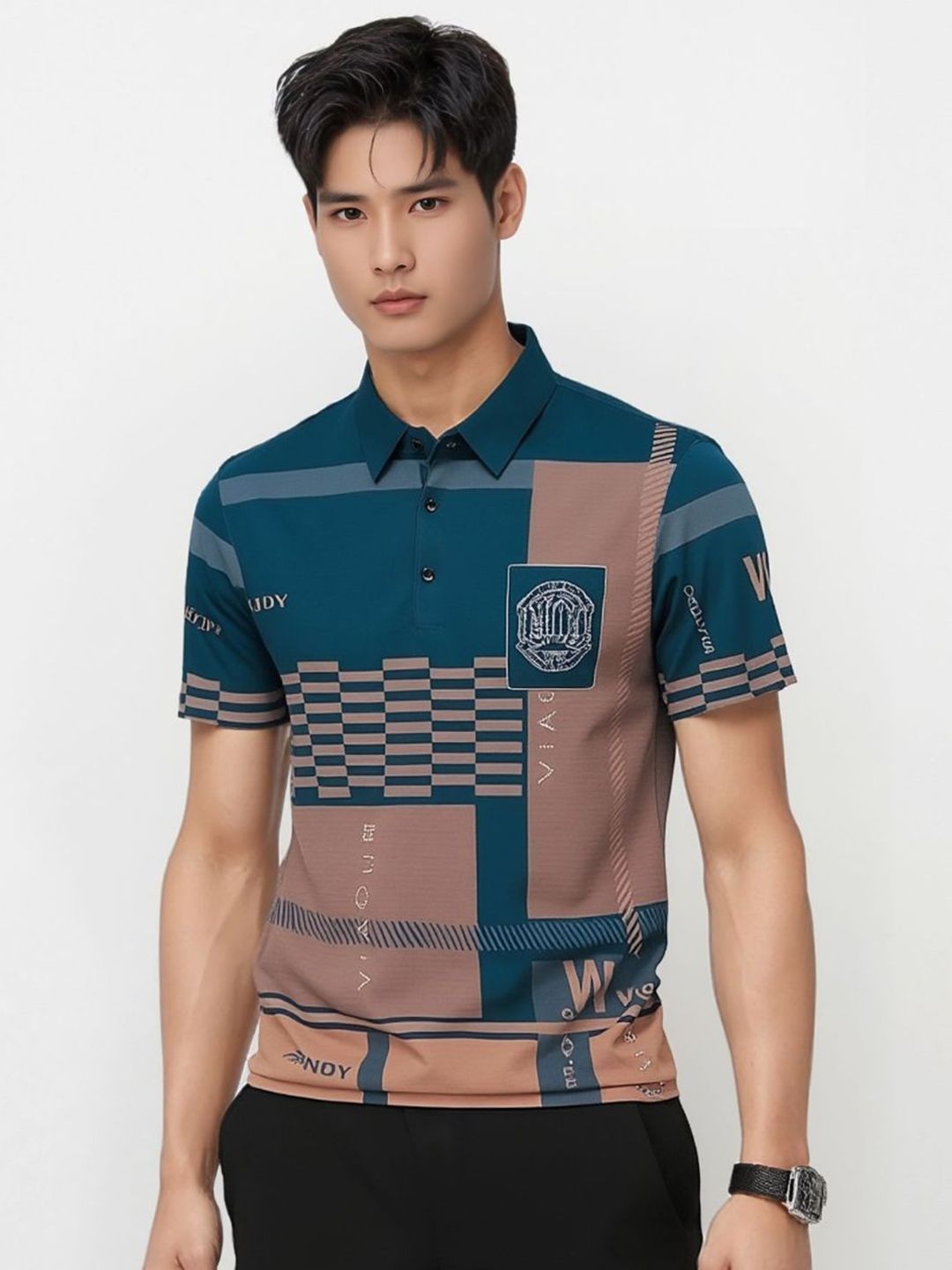 TAZO Typography Printed Polo Collar T-shirt