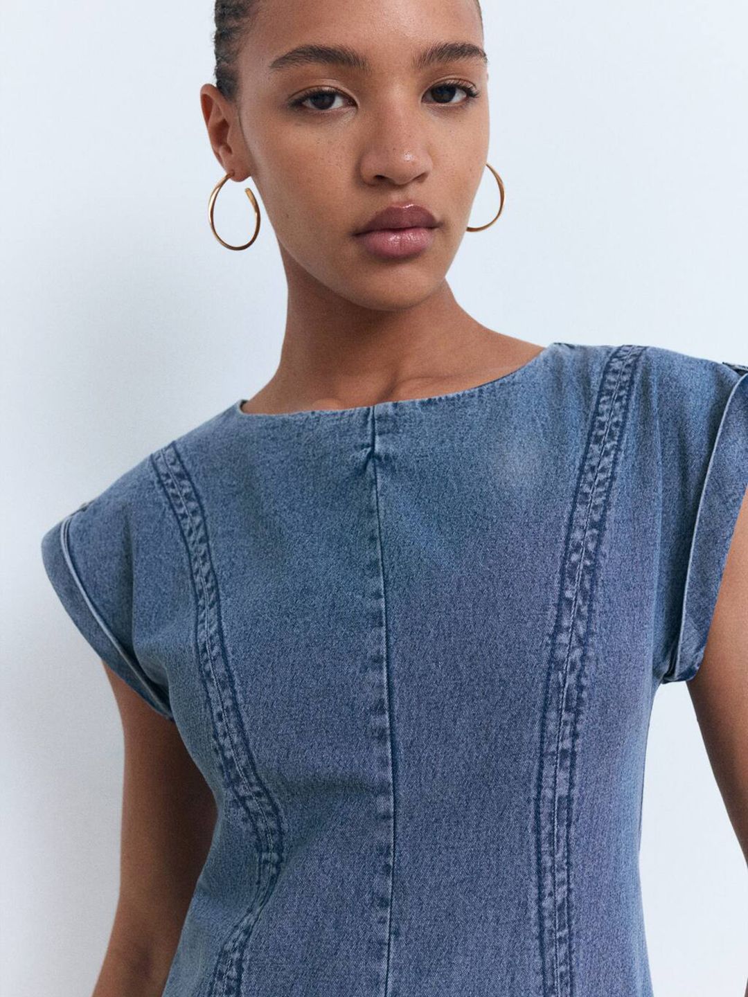 Denim Pure Cotton A-Line Mini Dress