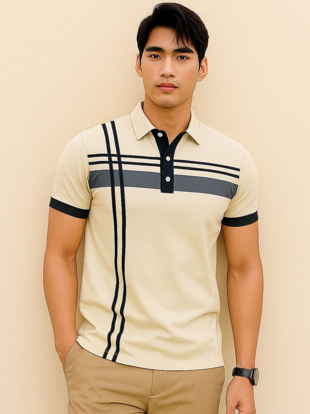 TAZO Colourblocked Polo Collar T-shirt