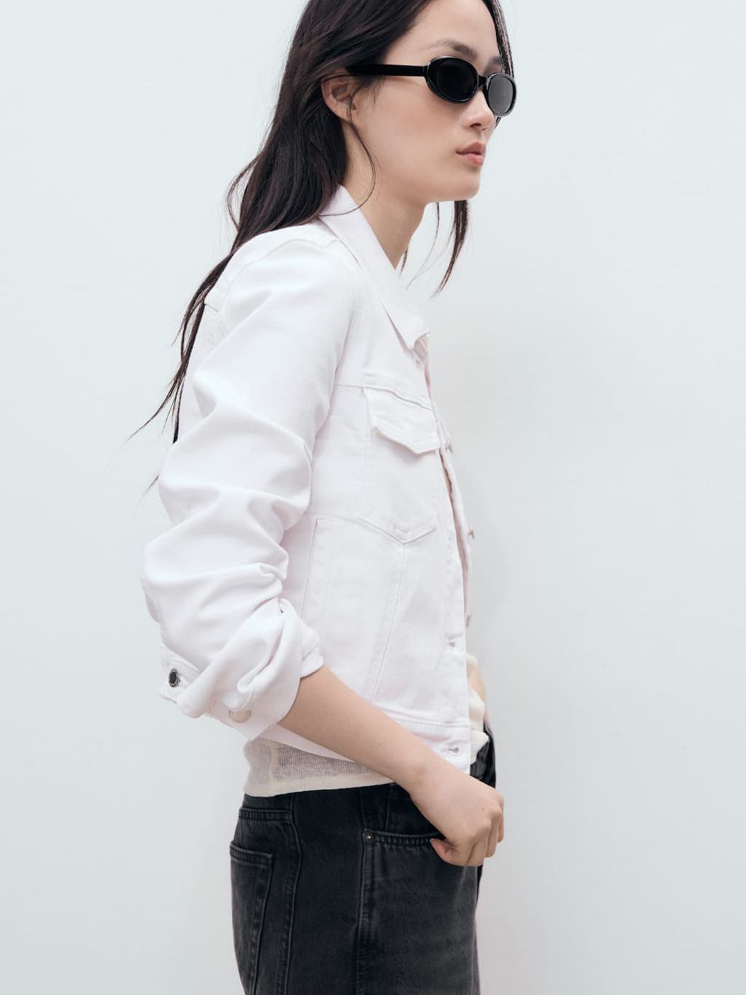 MANGO Spread Collar Crop Denim Jacket