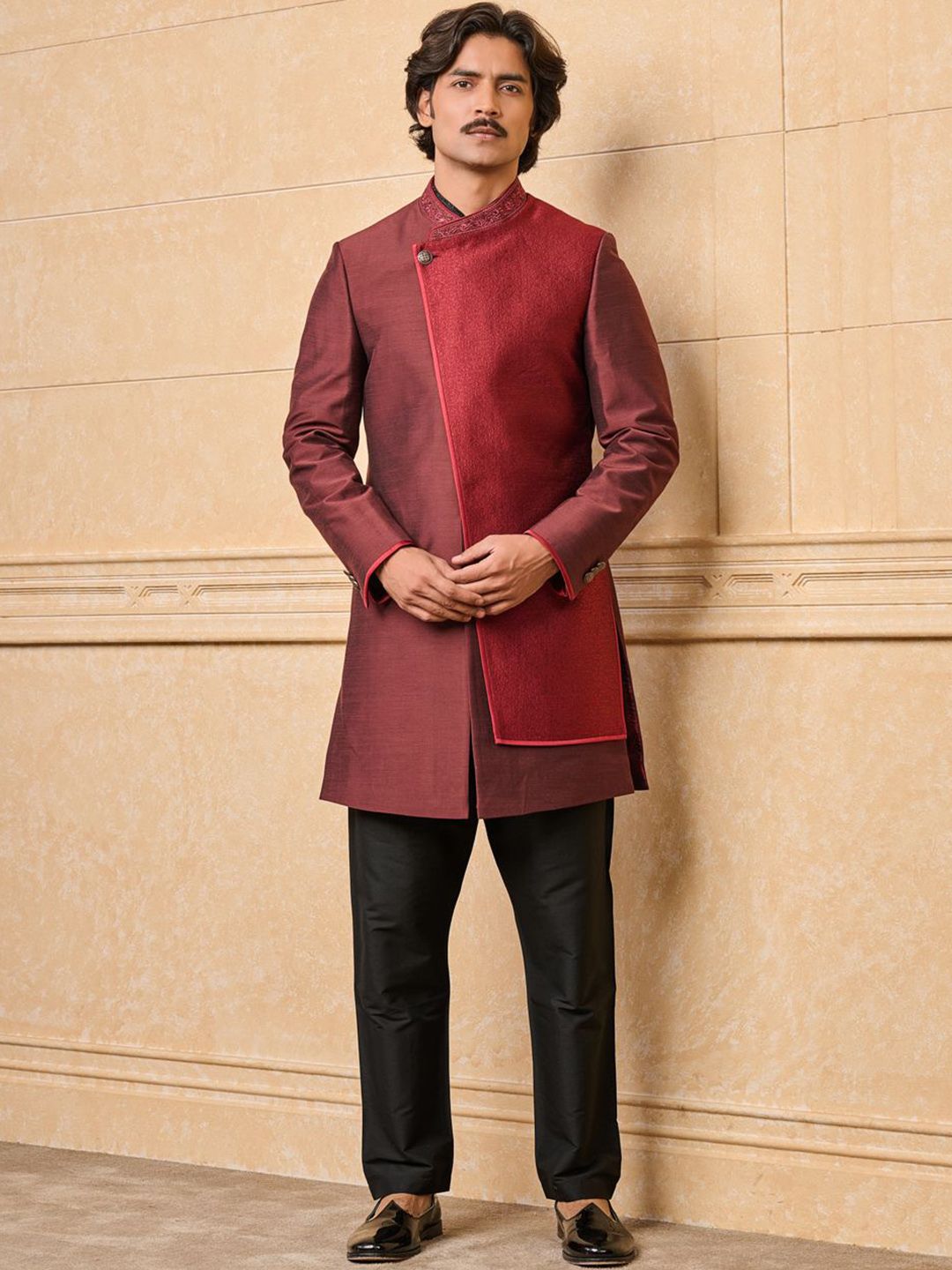 Tasva Jacquard Sherwani Sherwani With Trousers