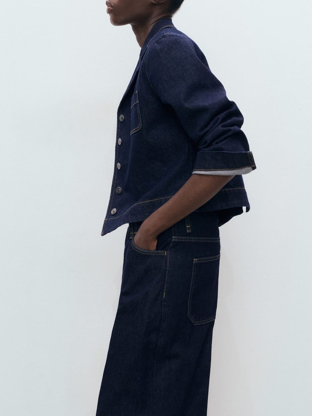 High-Rise Denim Bermudas