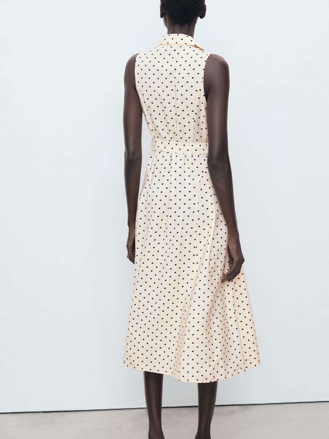 Polka Dot Printed Shirt Style Dress With Belt