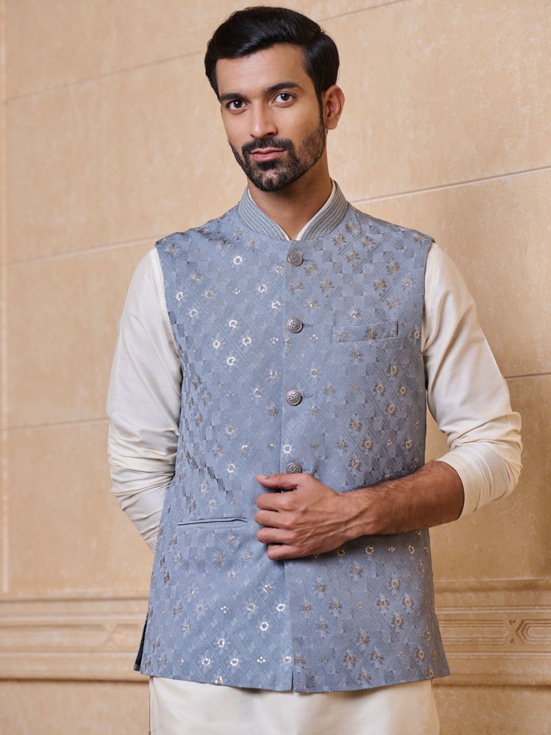 Tasva Embroidered Georgette Woven Nehru Jacket