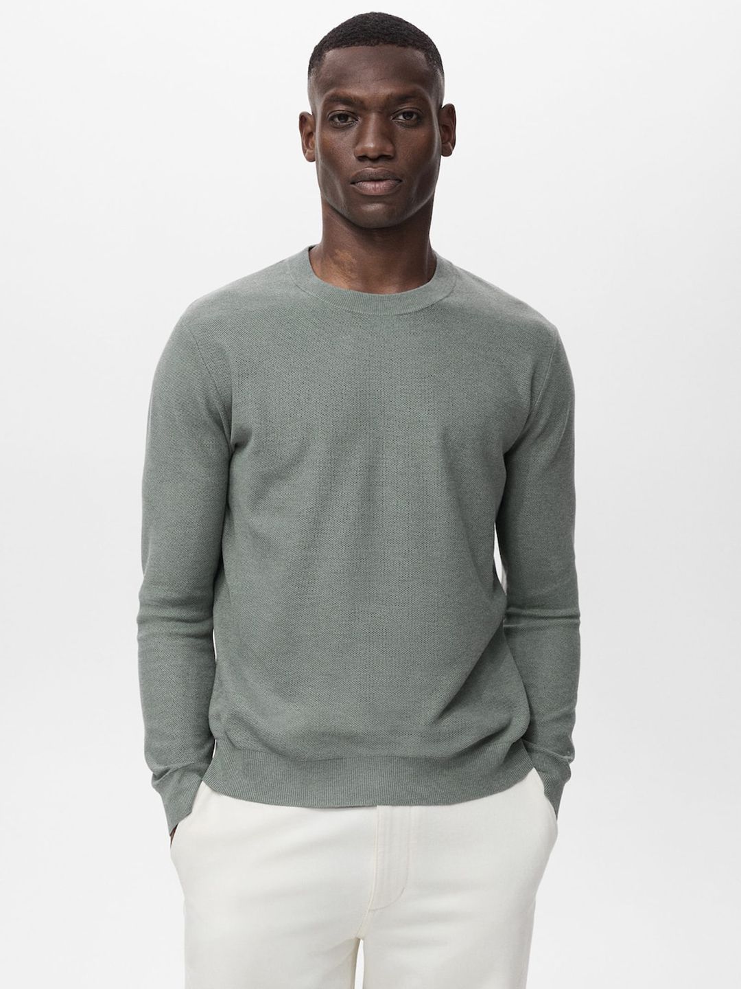 MANGO MAN Round Neck Textured Pullover