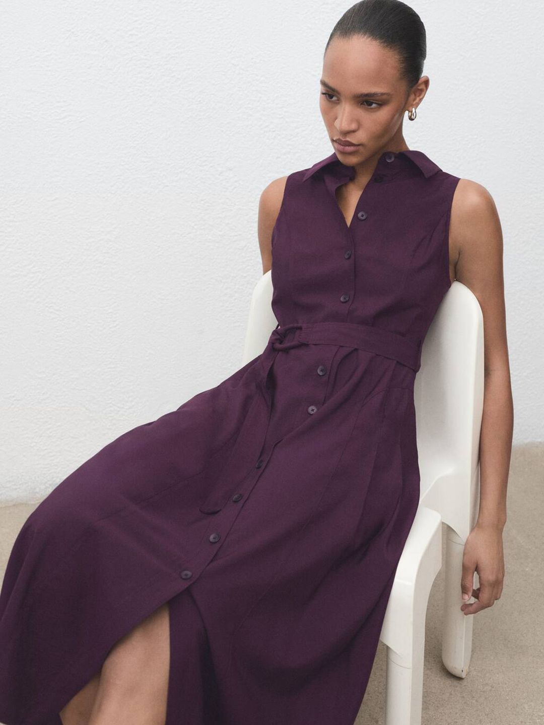 Belted Shirt Midi Dress