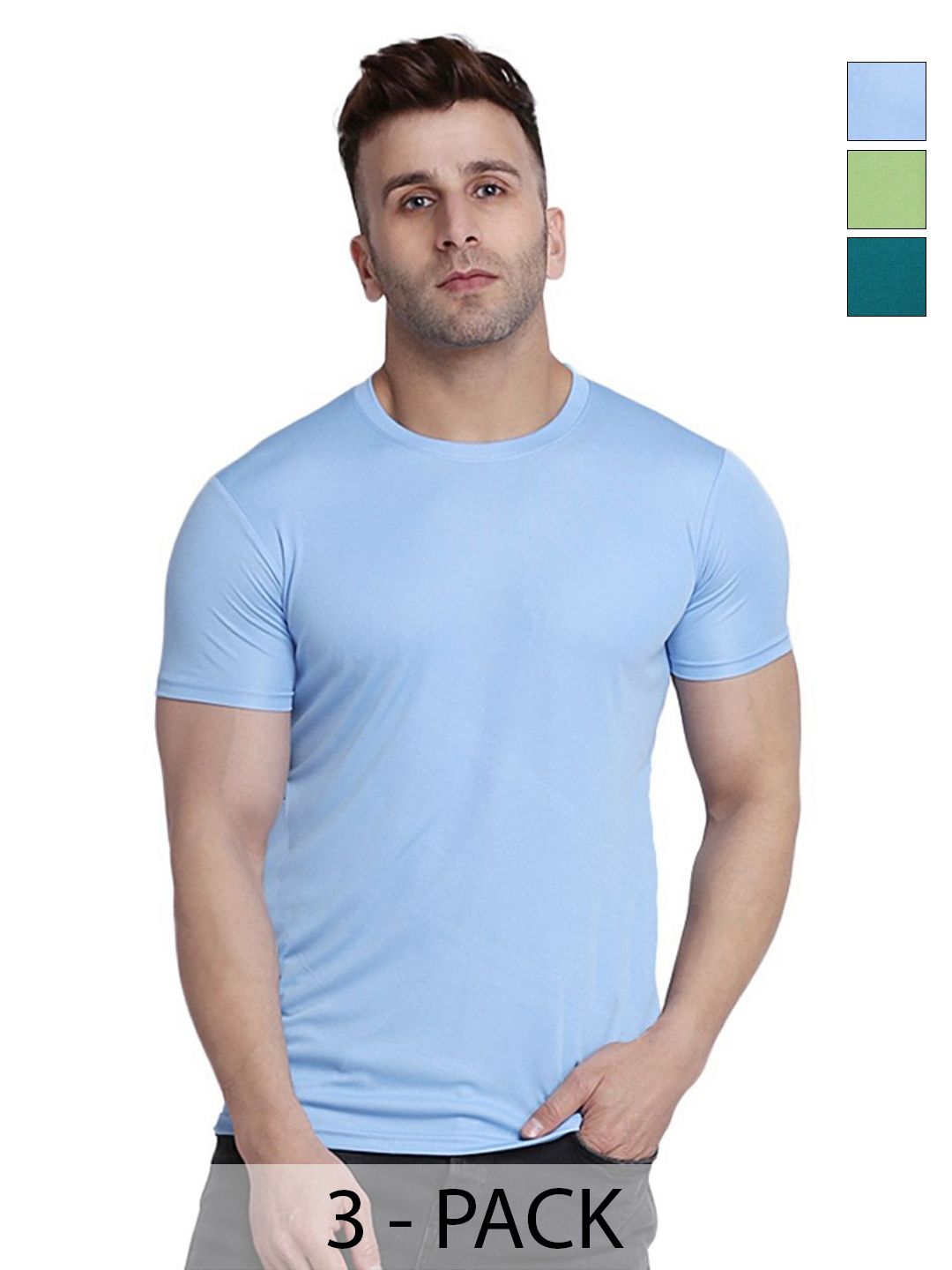 TQH Men Pack of 3 Dry Fit Solid Round Neck Slim Fit T-shirts