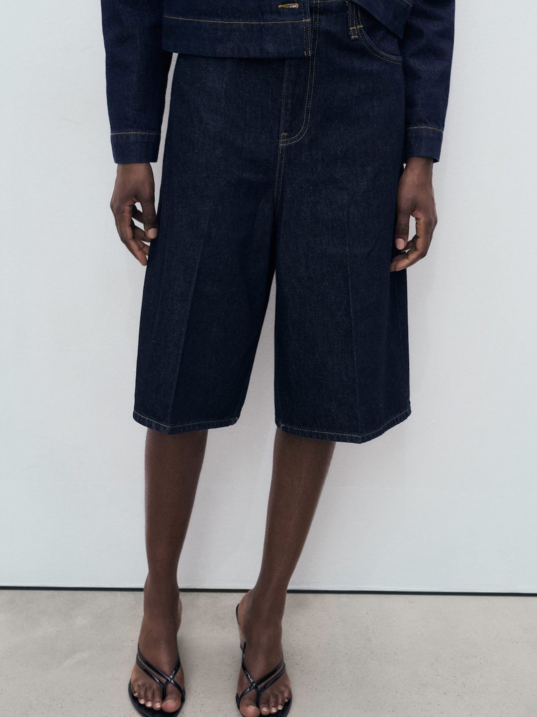 High-Rise Denim Bermudas