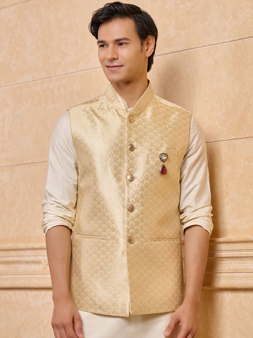 Tasva Printed Brocade Woven Nehru Jacket