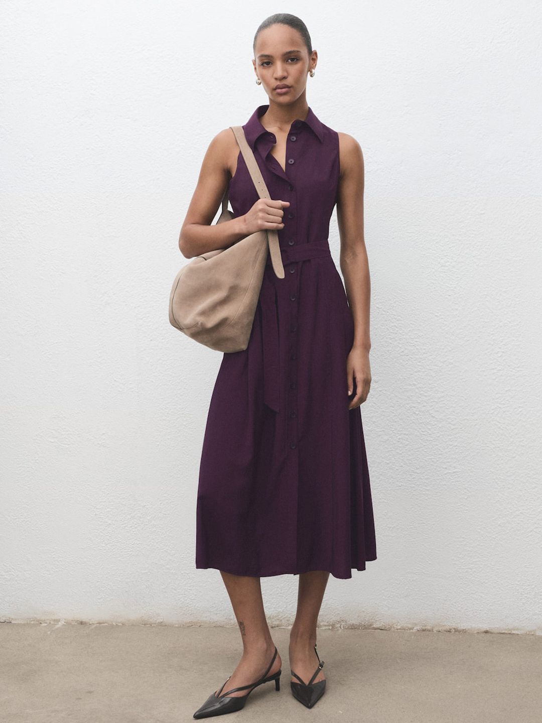 Belted Shirt Midi Dress