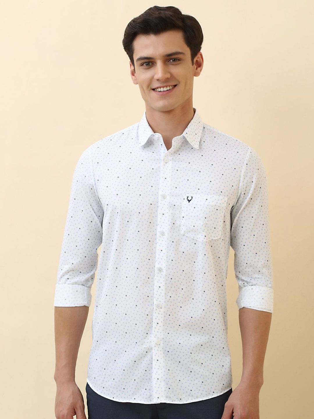 Slim Fit Pure Cotton Shirt Allen Solly Slim Fit Geometric Printed Pure Cotton Shirt
