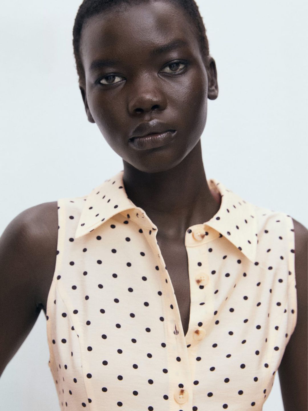 Polka Dot Printed Shirt Style Dress With Belt