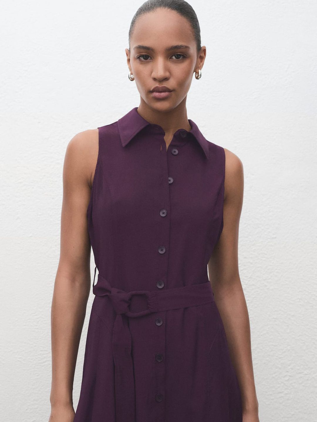 Belted Shirt Midi Dress