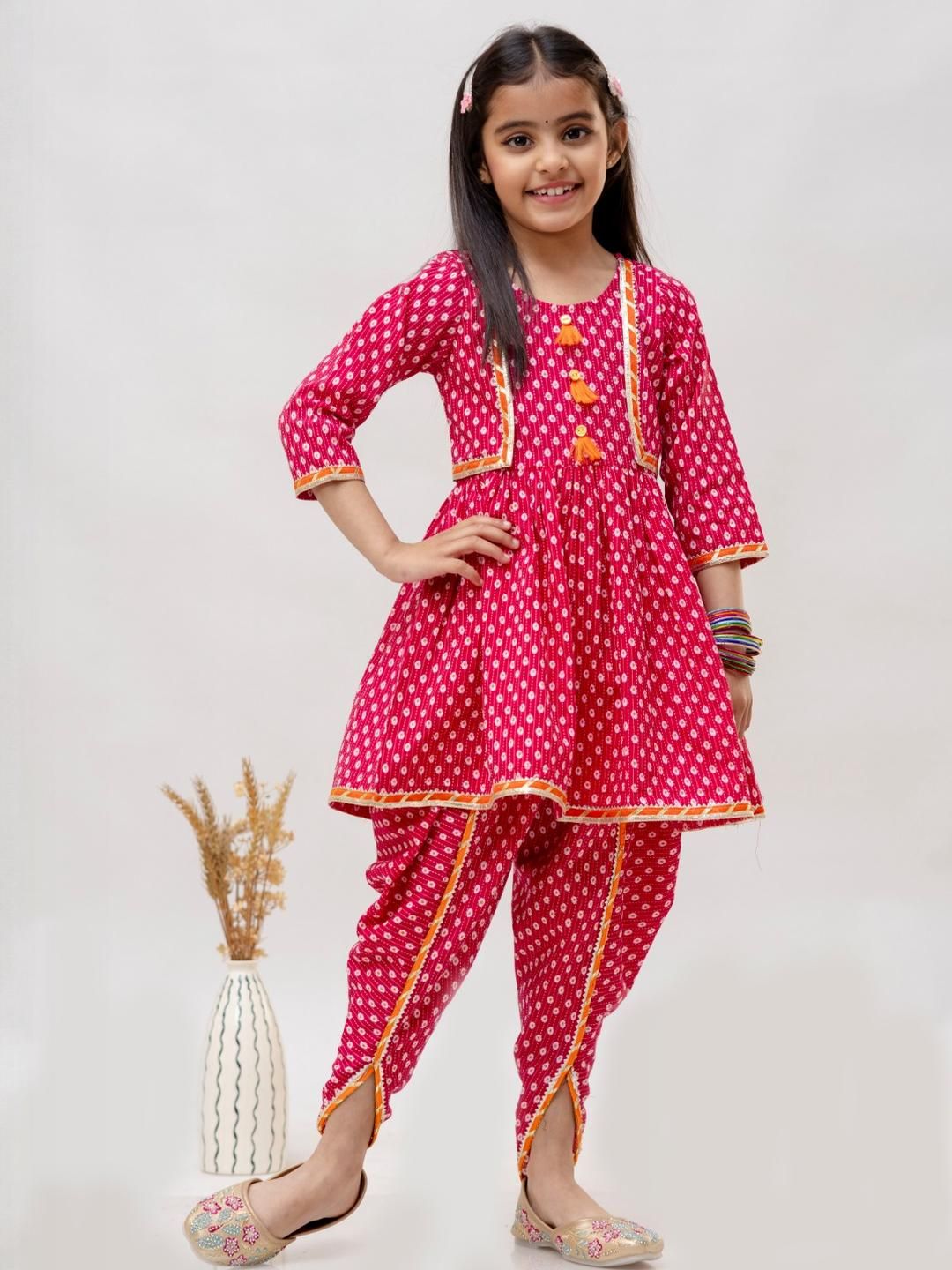 Flyfinns Girls Cotton Printed Kurta and Dhoti Set