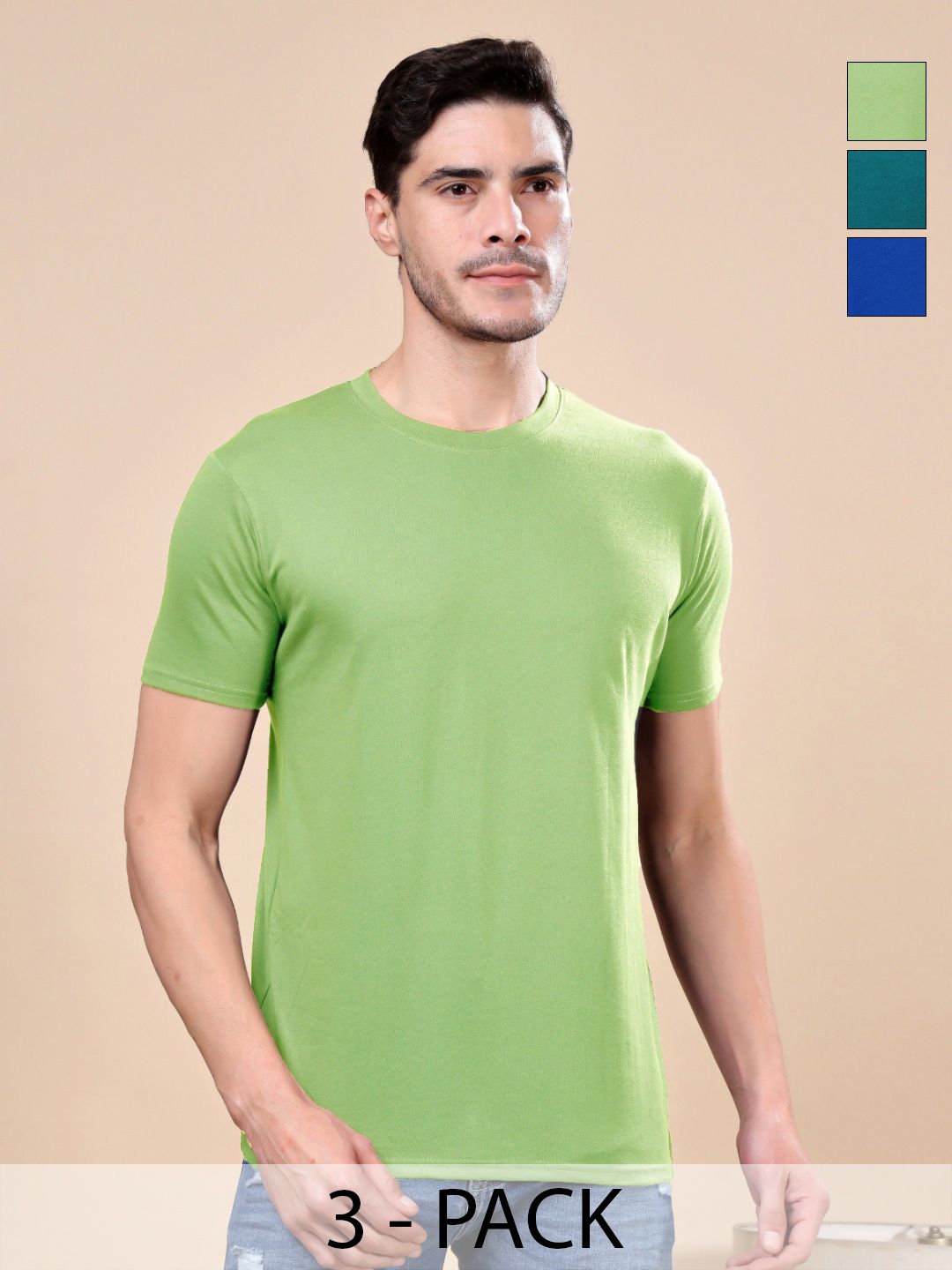 TQH Pack of 3 Regular Fit Round Neck T-shirts