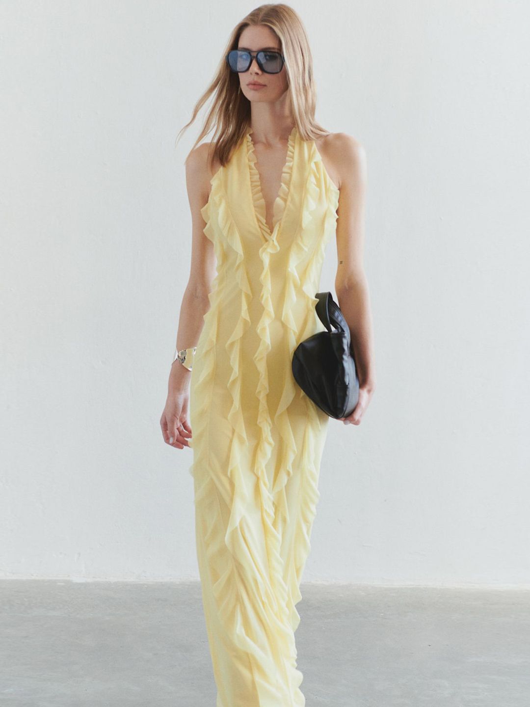 Trendyol Women Self Design Ruffles Tie-Up Neck Maxi Dress