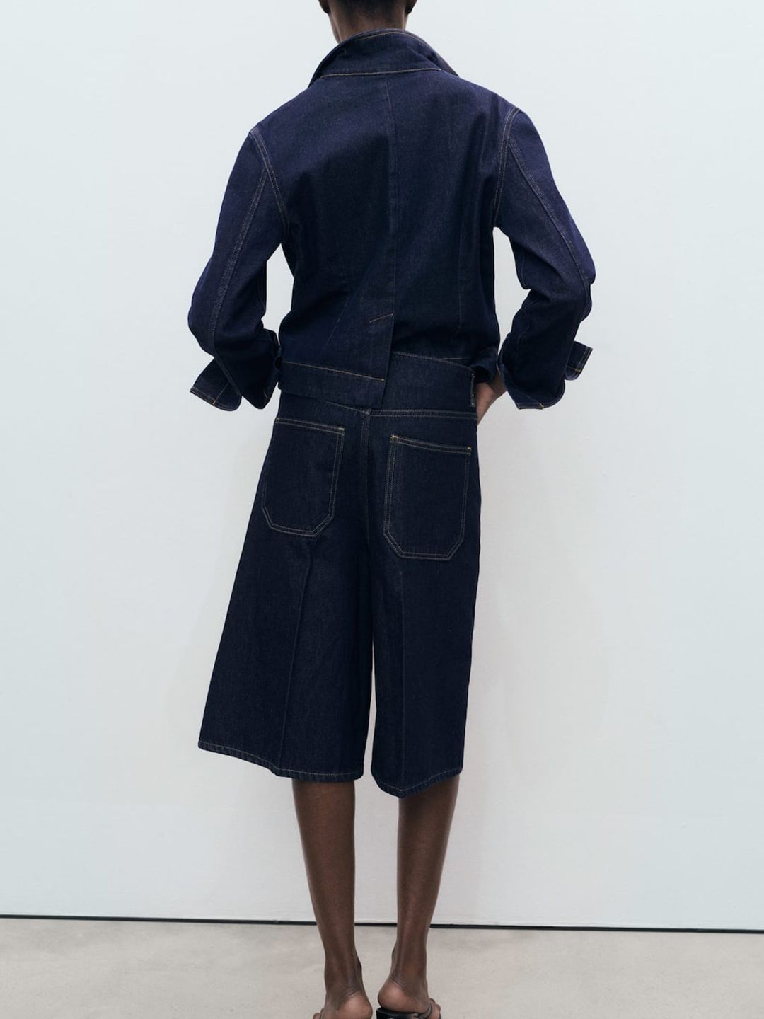 High-Rise Denim Bermudas