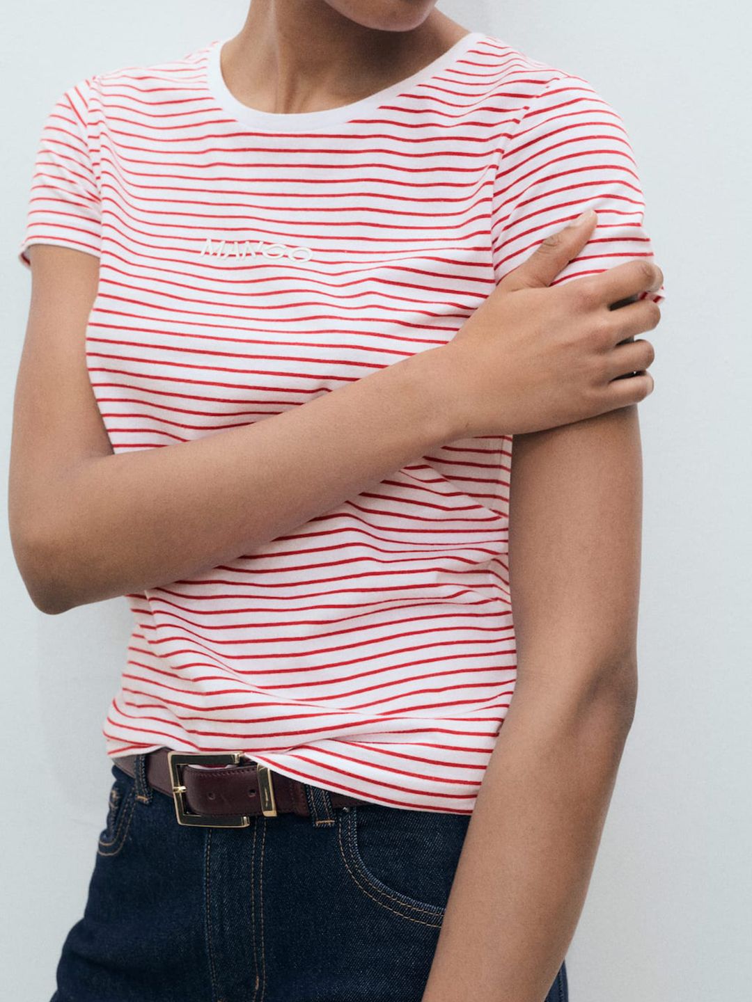 Striped Brand Logo Printed Pure Cotton T-shirt