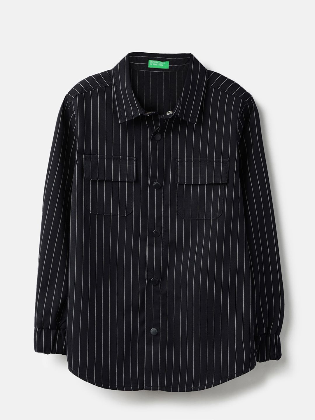 United Colors of Benetton Boys Vertical Striped Spread Collar Casual Shirt