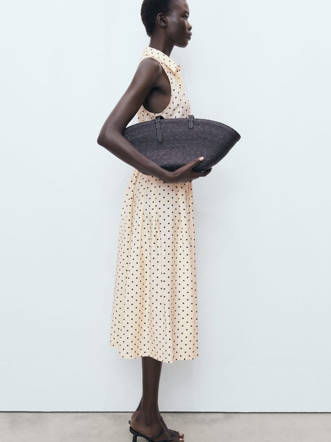 Polka Dot Printed Shirt Style Dress With Belt
